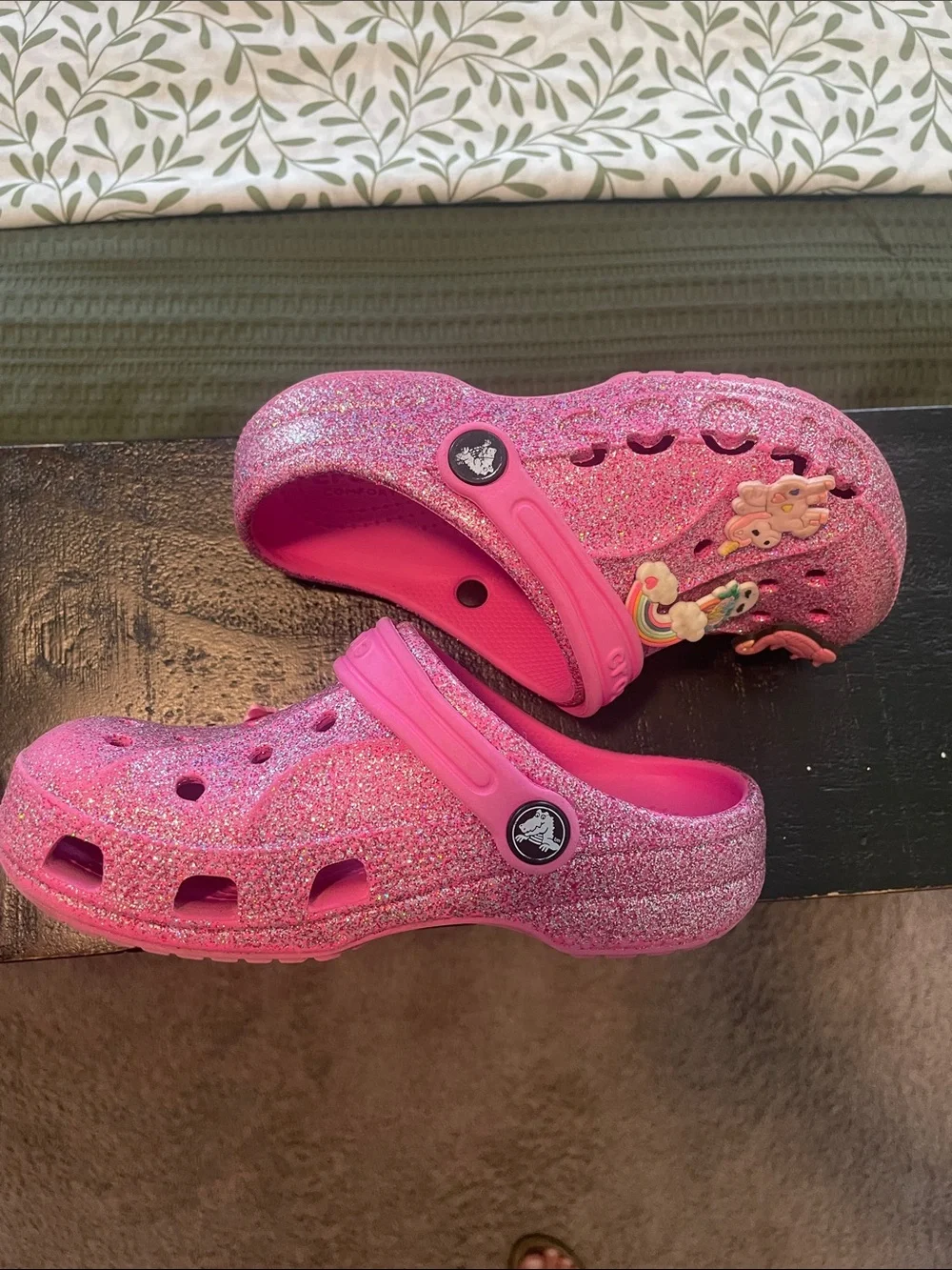 Pink glitter crocs